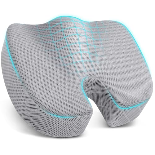 Image of TushGuard Office /Car Seat Cushion, Non-Slip Sciatica & Back Coccyx Tailbone Pain Relief Chair Pad, Memory Foam Butt Pillow for Computer Desk, Wheelchair, Driving (Light Grey, X-Large)