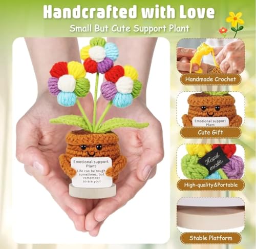 Image of VRB DecTM 1 Pcs Crochet Flowers Artificial Sunflower for Office Desk Car Dashboard Decor,Home Decoration, Office, Bedroom (Emotional Support Multi Daisy Artificial Plants with Crochet Pot - 1 Pcs)