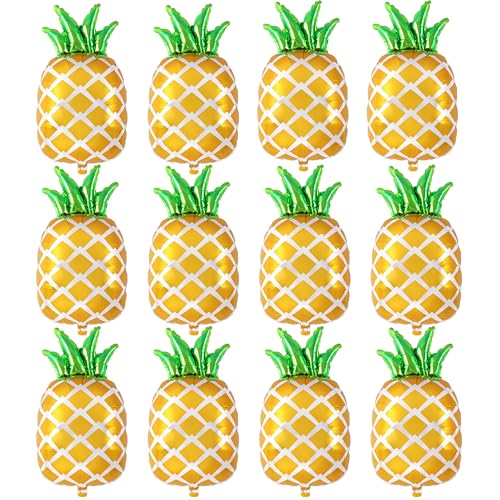 Image of 12 Pcs Pineapple Balloons, Pineapple Foil Balloons, Large Fruit Mylar Balloon for Summer Themed Party Birthday Baby Shower Decorations (12 Pcs)