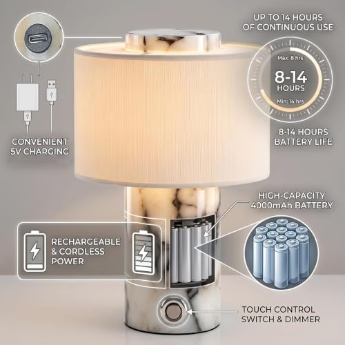 VIYAE DEESY Mini Marble Lamp, Rechargeable Cordless Stone Touch Table Lamp - image 3