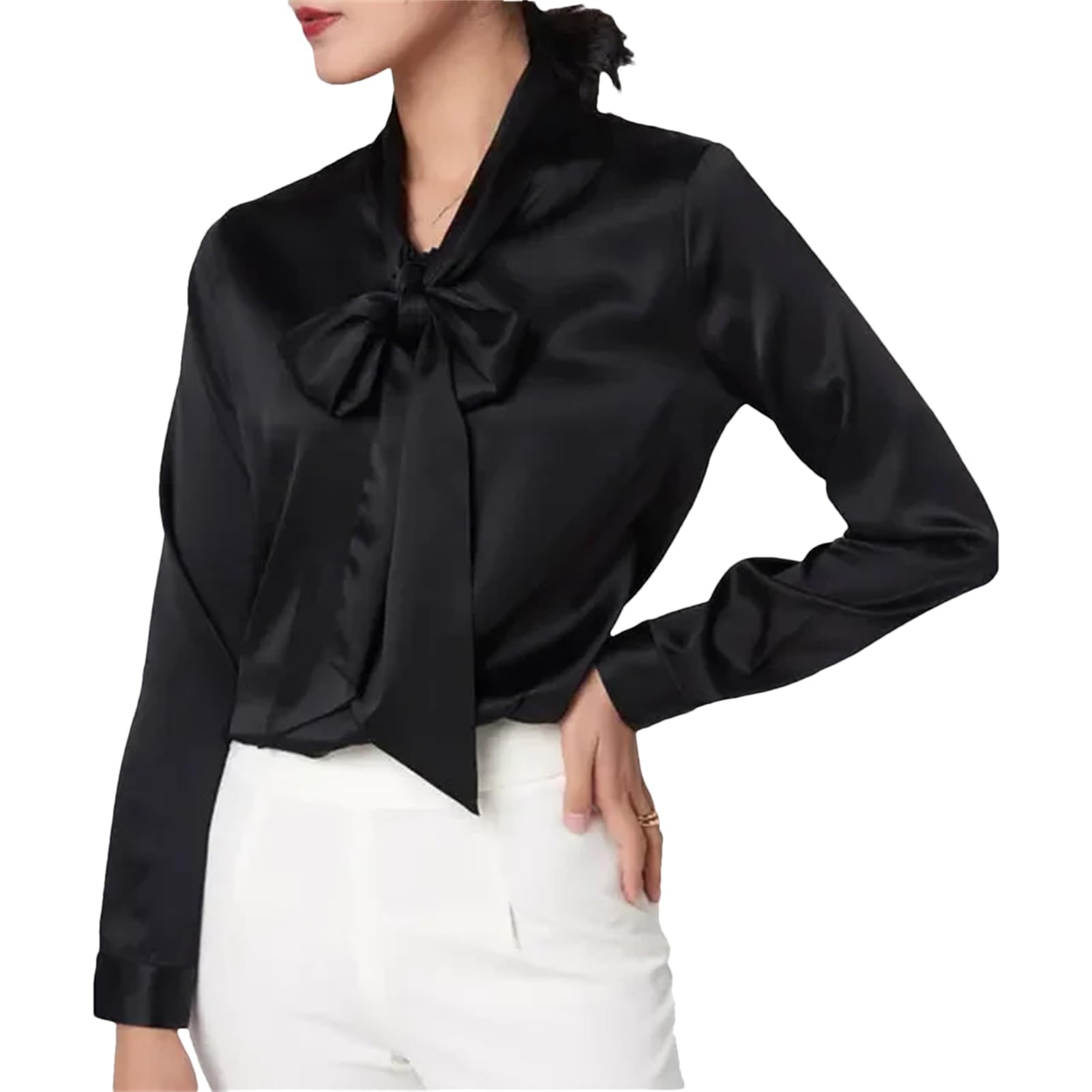 Blusa de manga larga para mujer, para oficina, clásica, básica, de manga larga, casual