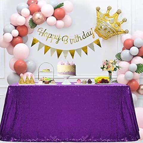 Trlyc Purple Sequin Tablecloth - 60x120 Inch Glitter Tablecloth Rectangle Sparkly Table Cloth Party for Wedding Christmas Table Decoration Cover
