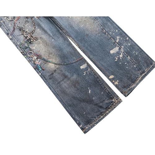 Baggy Jeans Men Washed Emo Y2k Denim Pants Men Loose Fit Streetwear for Skater Jeans with Punk Chain4