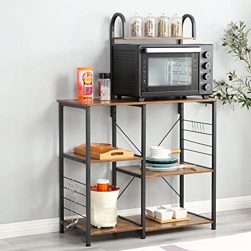Somdot Baker’s Rack 35.4" Wide Kitchen Utility Shelf 3-Tier + 4-Tier Storage Rack For Oven Baker Spice Home Organizer Workstation Microwave Stand, Rustic Brown #TOP1