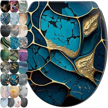 Foto di Sanilo Sedile WC con chiusura ammortizzata e sgancio rapido, il coperchio del WC può essere rimosso con la semplice pressione di un pulsante, facile montaggio dall'alto (Marmo Cobalto)