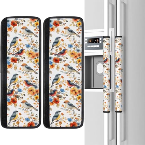 Image of Spring Birds Refrigerator Door Handle Covers Set of 2, Spring Decoration Neoprene Fridge Door Handle Covers Washable Non-Slip Protector for Fridge Dishwasher Appliance, Keep Your Kitchen Clean