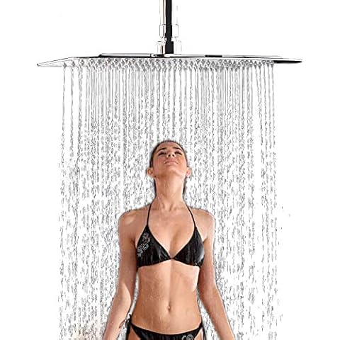 Suguword Rainfall Shower Head Stainless Steel Rain Shower Anti-Limescale Nozzles Shower Head Waterfall Square Rain Shower Head 40 x 40 cm / 16 Inch Cover