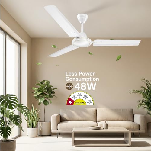 Image of Havells REO Vaayu 1200mm ES Ceiling Fan | High Speed, High Air Delivery | Strong & Powerful, Air Delivery: 220CMM| RPM: 370| 2 Year Warranty | (Pack of 1, White)
