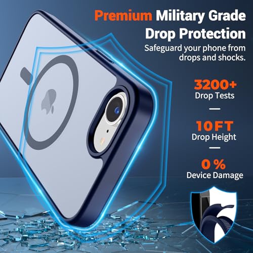 Image of SUPFINE Magnetic for iPhone 17e Case /iPhone 16e Case 2025 (Compatible with MagSafe)(Military Grade Drop Protection) Slim Translucent Matte Shockproof with Anti-Fingerprint Phone Case,Navy Blue