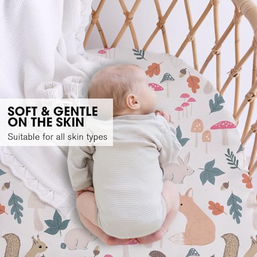 Image of Little Grape Land Bassinet Sheets 3 Pack, 33 inch x 18 inch Fitted Bassinet Sheets Up to 4 inch Deep Pocket, Ultra Soft Baby Bassinet Fitted Sheets for Bassinet Mattress, Forest Friends