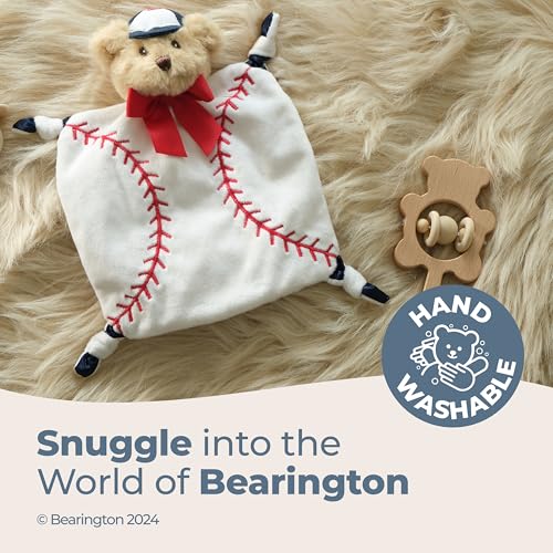 Image of Bearington Baby Wee Lil' Slugger, 8 x 7 Inch Small Teddy Bear Baby Baseball Stuffed Animal, Security Blanket Lovey for Babies