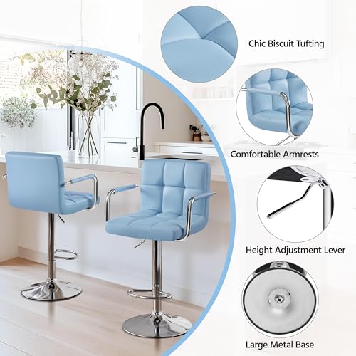 Image of Yaheetech Bar Stools Set of 4, Swivel with Backs, Adjustable Height, Blue