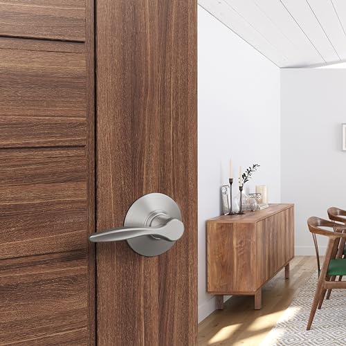Image of Schlage Delfayo Hall /Closet Passage Door Handle, Reversible, Satin Nickel | Hall or closet lever door handle with no lock, Easy to install, Certified durability, Universal fit