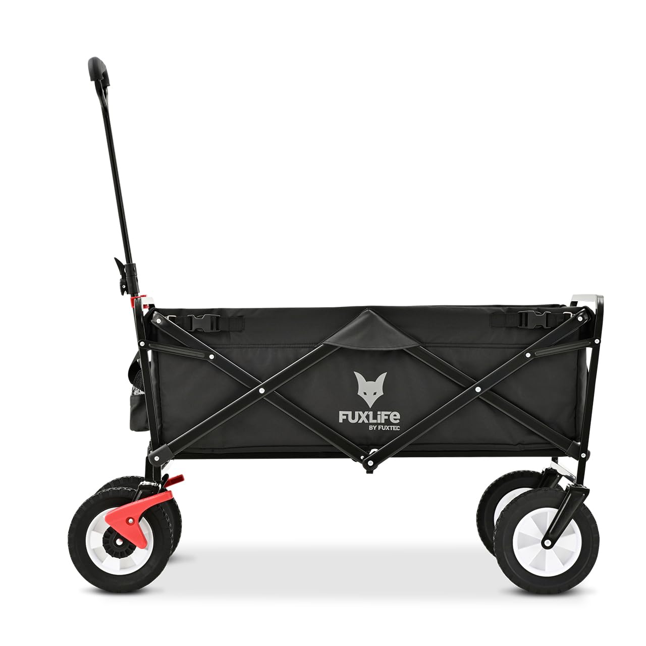 FUXTEC Carrello pieghevole CT100 - Bollerwagen con tetto removibile - per bambini 3-6 anni - Portata fino a 75kg - Ruote larghe per ogni terreno - Sacca posteriore fissa - Tessuto lavabile