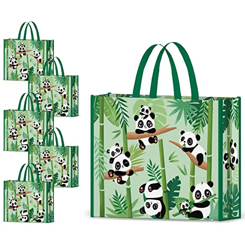 NymphFable 5 Pack Reusable Shopping Bags - Panda Bamboo Grocery Tote, Waterproof Gift Bag, 50LBS, L, 17.7" x 15" 5"