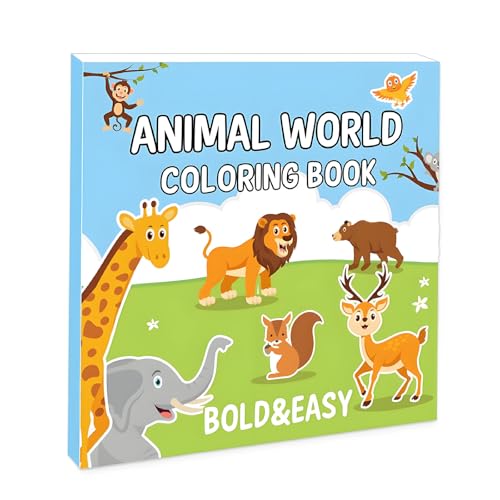 Libro da colorare con animali da 40 pagine, libro da colorare, libro da colorare, grazioso blocco da disegno con figure di animali, design semplice, regalo artigianale da disegno – animale, 21 x 21 cm