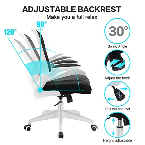 Image of FelixKing Office Desk Chairs, Ergonomic PC Desk Chair with Wheels, Adjustable Lumbar Support and Height, Swivel Computer Chair with Flip-up Armrests, Ergo Mesh Backrest for Working (White)