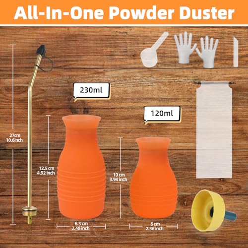 Image of Diatomaceous Earth Duster, 230ml Large, Powder Duster Kit with Long Copper Tube & Folding Funnel, Indoor Outdoor Silicone Sprayer Heavy Duty Bulb Applicator for Home and Garden(Orange)