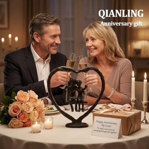 Estatua decorativa de pareja en corazón de resina negra miniatura 5