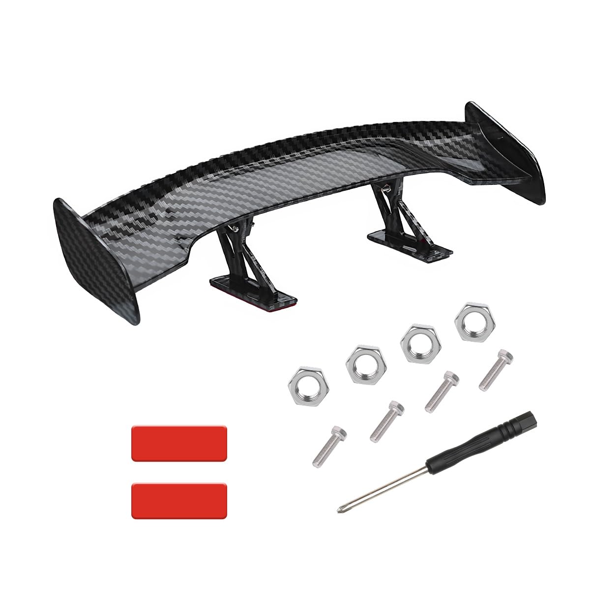Car Mini Spoiler Wing, 9.8" Adhesive Mini Rear Tail Wing Carbon Fiber Texture Decorative Spoiler, Universal Auto Tiny Tail Wing Decor for Men Women, Car Accessories (Black Carbon Fiber)