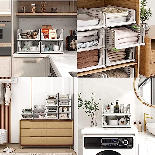 Image of TEKCOOL Plastic Wardrobe Organizer For Storage Organizer For Clothes,Cupboard Organizer,Foldable Shirt Stacker Box,Cloth Box for Almirah,Closet Storage Basket,Pack of 3.,White
