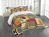 Ambesonne Music Bedspread Set, Funky Fractal Geometric Square Shaped Background Acoustic Guitar Art, 3 Piece Decorative Bedding Coverlet and 2 Pillow Shams, Queen Size, Multicolor