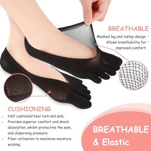 5 Pairs Orthopedic Toe Compression Socks for Bunion, Low Cut Liner Five Finger Socks No Show with Gel Tab Athletic Breathable Toe Separator Sock for Women3