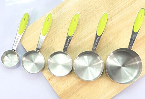 Orino Home Robust Stainless Steel Soft Easy Grip Handles Measuring Cups,set of 5,Green