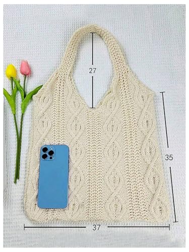 Image of Verdusa Women's Knitted Crochet Shoulder Bags Casual Hobo Tote Bag Shopping Bags Beige One Size
