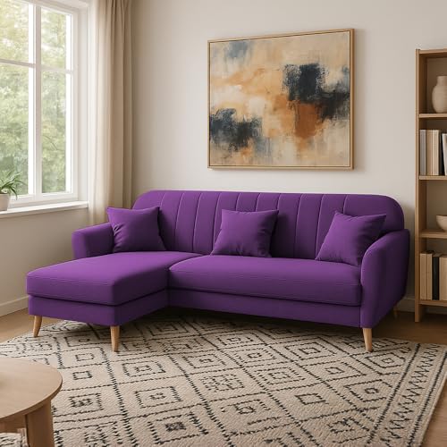 Image of Atticus LHS 4 Seater L Shape Sofa Set for Living Room (Purple Fabric) Premium Fabric Sofa Set