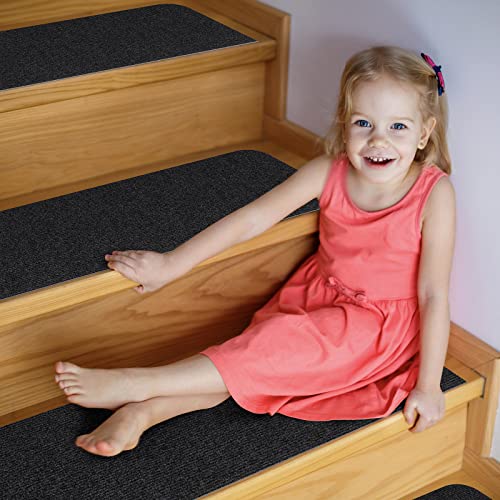 Cotooh Non-Slip Carpet Stair Treads Stair Runners For Wooden Steps 8*30Inch, 15Pcs, Staircase Step Treads Stair Runners Stair Rugs For Kids And Dogs, Anti-Skid Backing Black #TOP3