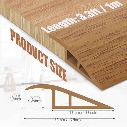 Image of Floor Transition Strip Door Threshold 39 inch Floor Transition Reducer Trim on The Edges Threshold Strip Self Adhesive Suitable for Doorways, Tiles, Carpet