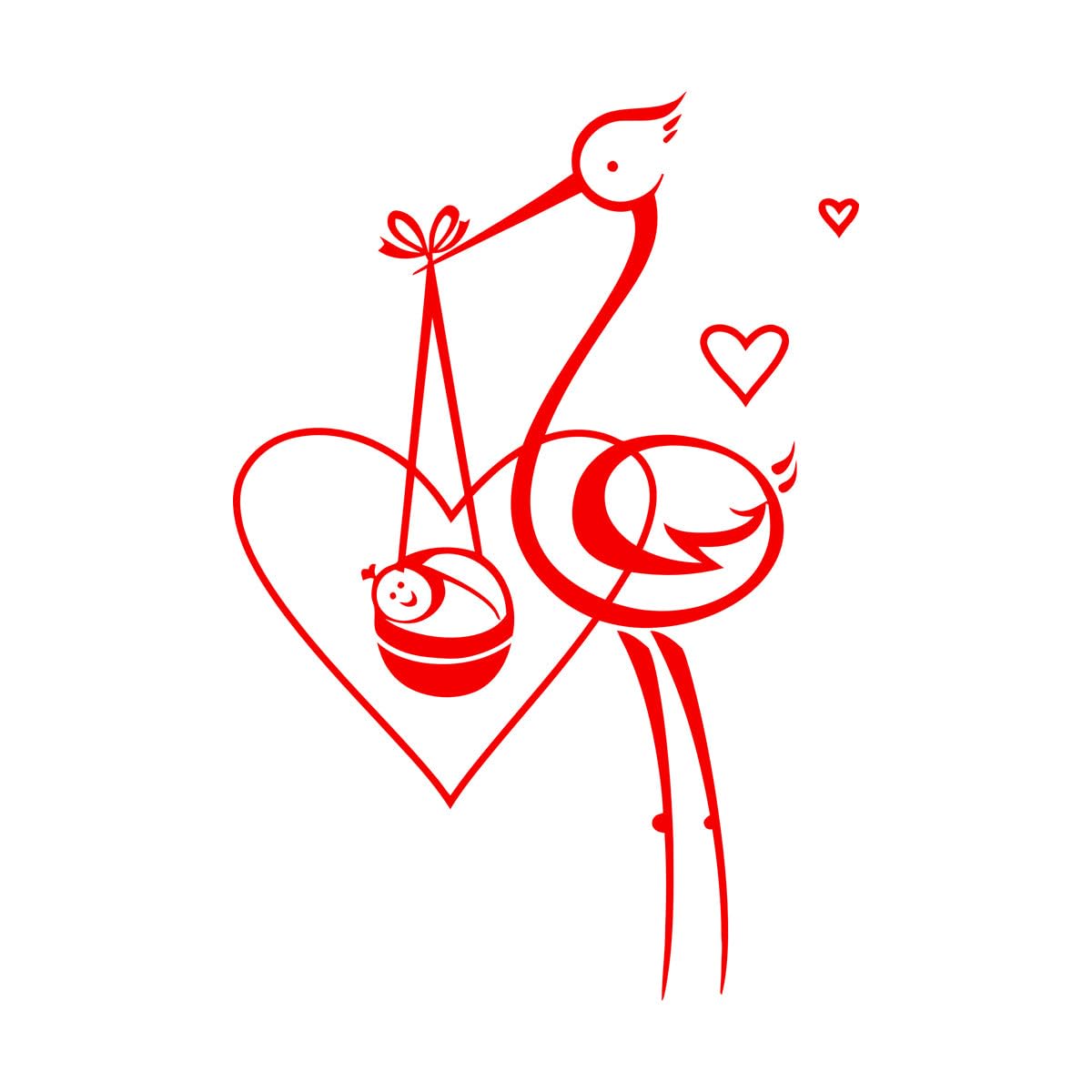 Bird Stork Baby Love Maternity Hospital Nursery Fine Carving Stickers 81x117.8cm Waterproof Extra Large red