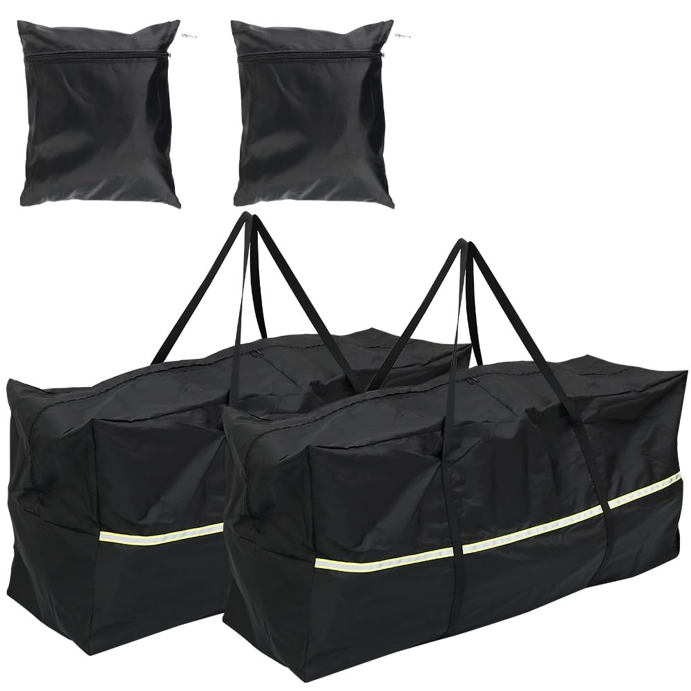 Garden Furniture Cushion Storage Bag,Storage Bag Black Waterproof Heavy Duty Rip Proof 210D Oxford Fabric Christmas Tree Storage Cushion Storage Bags with Handle and Zipper (2Pcs-122 x 39 x 55 cm)