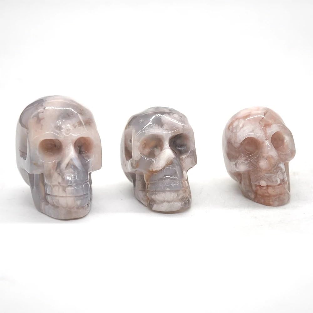 RVBLRDSE Crystal Flower Agate Skull Statue Decoration Collection Stone (Size : 90-109g) Gemstone Stone