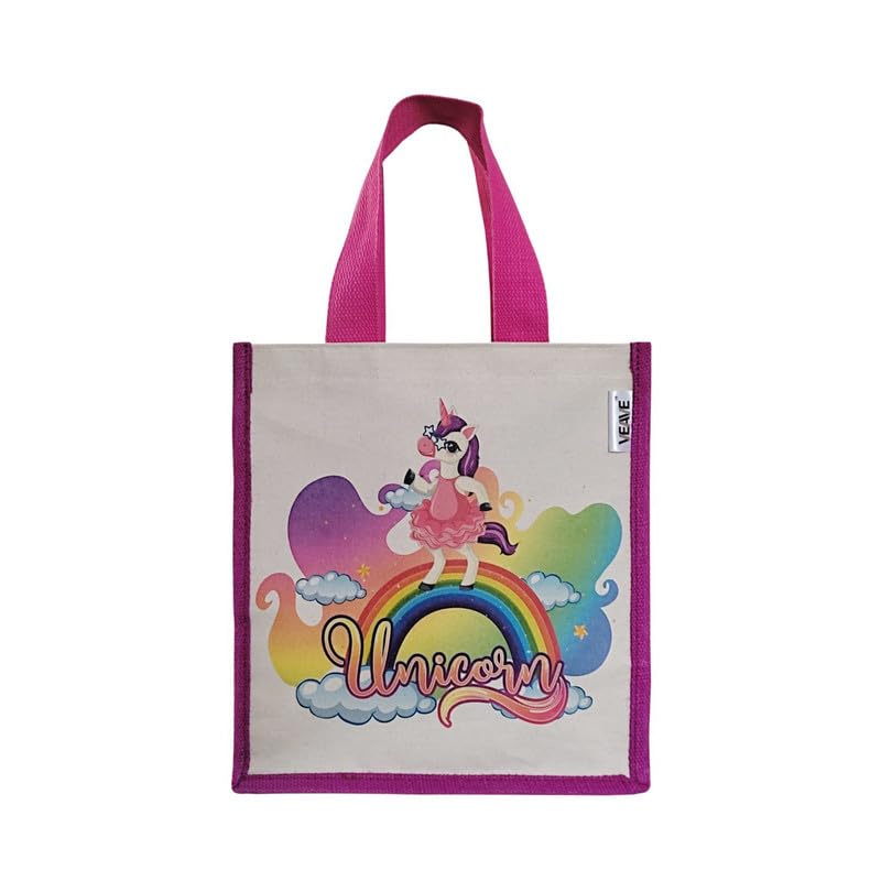 - Small Size Jute-Canvas Unicorn Printed Gift Bag, Eco-Friendly Birthday Party bags,(Small 10 x 11 x 4 Inch)