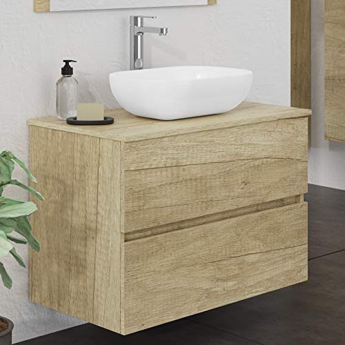 BAIKAL Keramikwaschbecken auf Arbeitsplatte, oval, weißes Hochglanz-Finish, Maße 45,5 x 33 x 13,5 cm, ohne Hahnloch, Lieferung mit verstärkter Verpackung