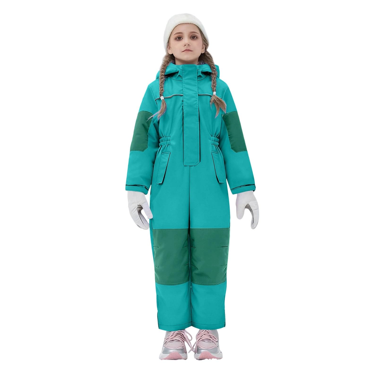 EMATOP Schneeanzug Kinder Unisex Skianzug Warm Einteilige Schneeoverall | Jungen Mädchen Softshellanzug, mit Kapuze Taschen, Skioverall, Winddicht Wasserdicht Funktionsanzug, Sport Klassisch Anzug