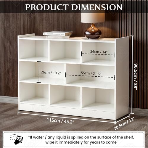 Image of ABOUT SPACE Book Shelf - 8 Cubes Engineered Wood DIY Book Rack with Bushes Multipurpose Book Stand for Home Library Open Storage Organizer for Bedroom, Living Room (White - L 115 x B 31.5 x H 96.5 cm)