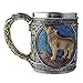 Edelstahl-Wolfbecher, Harz, 3D-Stereoskopische Retro-Wölfe, Kaffeebecher, Halloween-Bierbecher, Metallbecher, Wolf-Dekor, Wolf-Geschenke für Männer