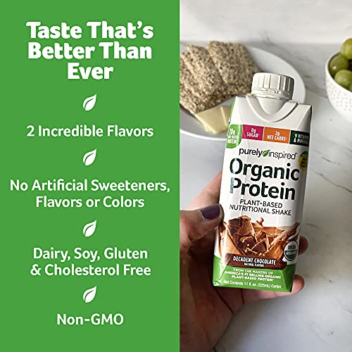 Protein Shakes Ready to Drink Purely Inspired Organic Protein Shake 20g of Plant Based Protein Organic Protein Drink Sports Nutrition RTD Decadent Chocolate, 11 fl. oz (Pack of 4)