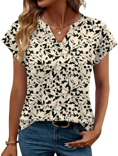 Rapbin Bluse Damen Tops Sommer Kurzarm Bluse Damen Casual Elegant Oberteile Basic V-Ausschnitt Tank Top Outfit