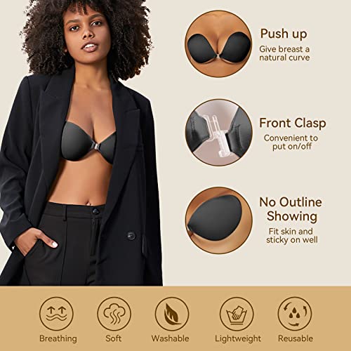 Niidor Sticky Bra Backless Invisible Stick on Bra Push up Strapless Women's Adhesive Bras Ladies Invisible Bras Dark Black2