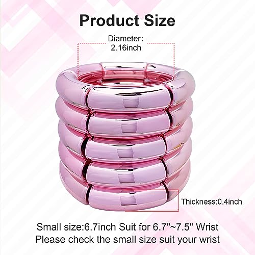 FUNOJOY Summer Bangles Bracelets for Women Chunky Curved Stackable Bracelets Acrylic Beaded Stretch Bracelets for Teen Girls Gift3