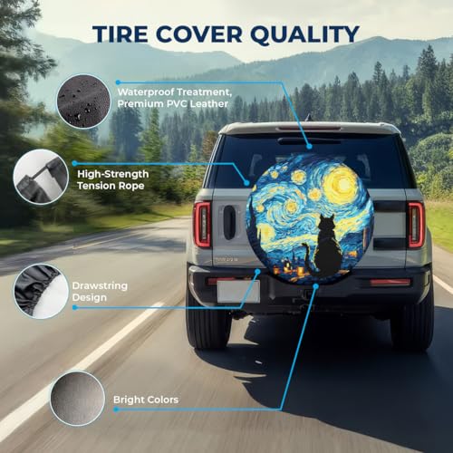 Image of GENANY Starry Night Father's Day PVC Spare Tire Cover for RV Trailer, Waterproof, Size 17 Fits 31-33 Inch