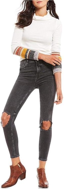 free people busted knee skinny jeans black