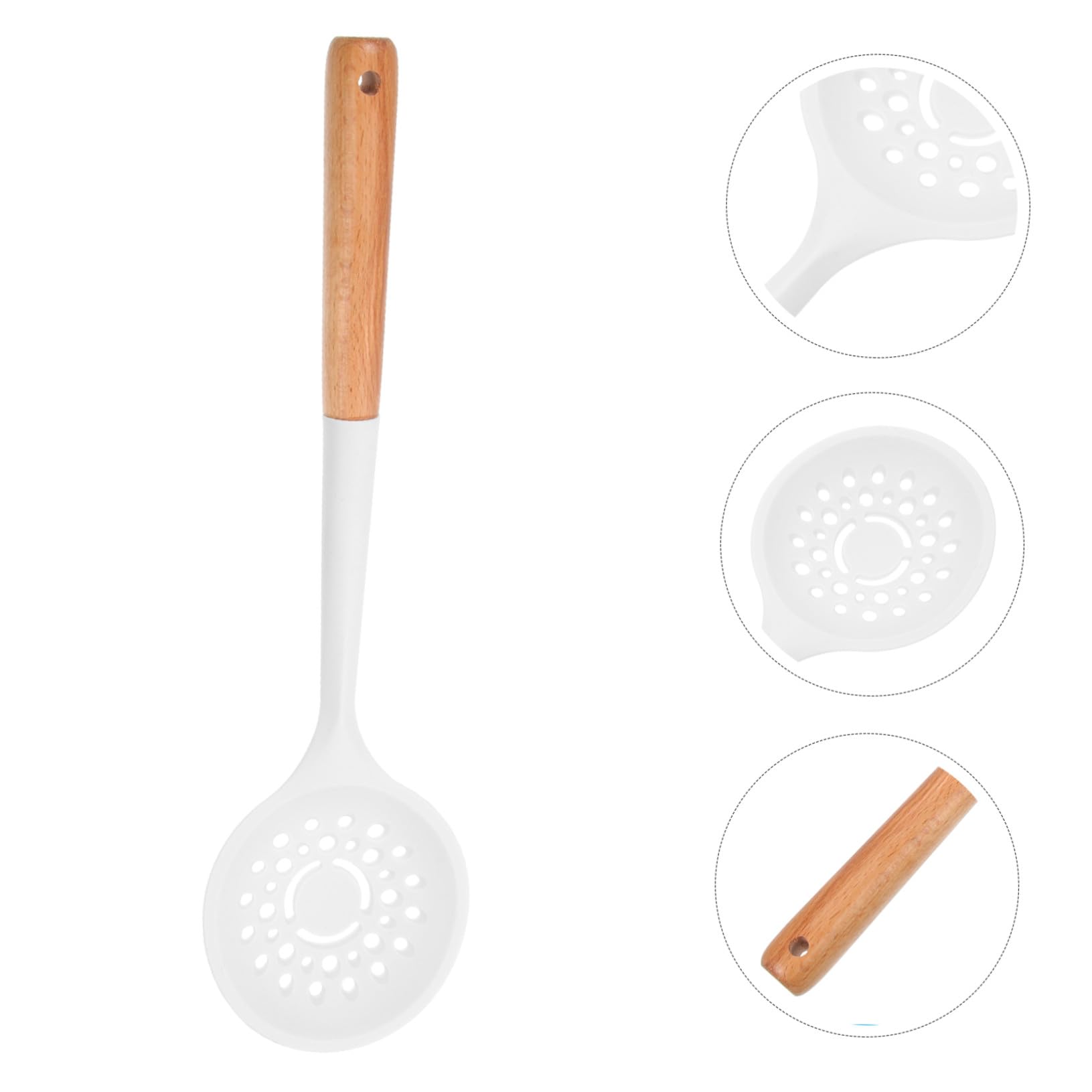 Cucchiaio Colapasta in Silicone e Legno, Forato, Resistente al Calore | Pasta e Noodles, Antiruggine e Anticorrosione, Utensile da Cucina per Scolare e Servire