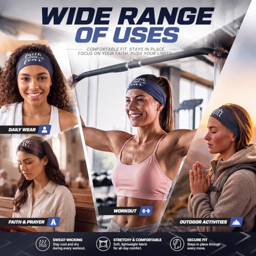 Image of 6 Pcs Inspirational Christian Headbands Athletic Sweatband for Men Women with Motivational Quotes Religious Moisture Wicking Head Bands for Running Yoga Cycling Gym Tennis Football