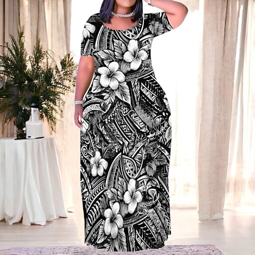 Image of PinkPatty Plus Size Maxi Dress for Women Summer Casual Short Sleeve Tshirt Dresses with Pockets (XL-6XL)