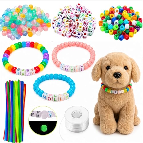 1041 Pcs Adopt a Puppy Party Activity Kit, DIY Puppy Name Collar Kit with Glow in The Dark Beads, Custom Pet Collar Accessories for Pet Adoption Parties, Pet Birthdays & Pet Owners
